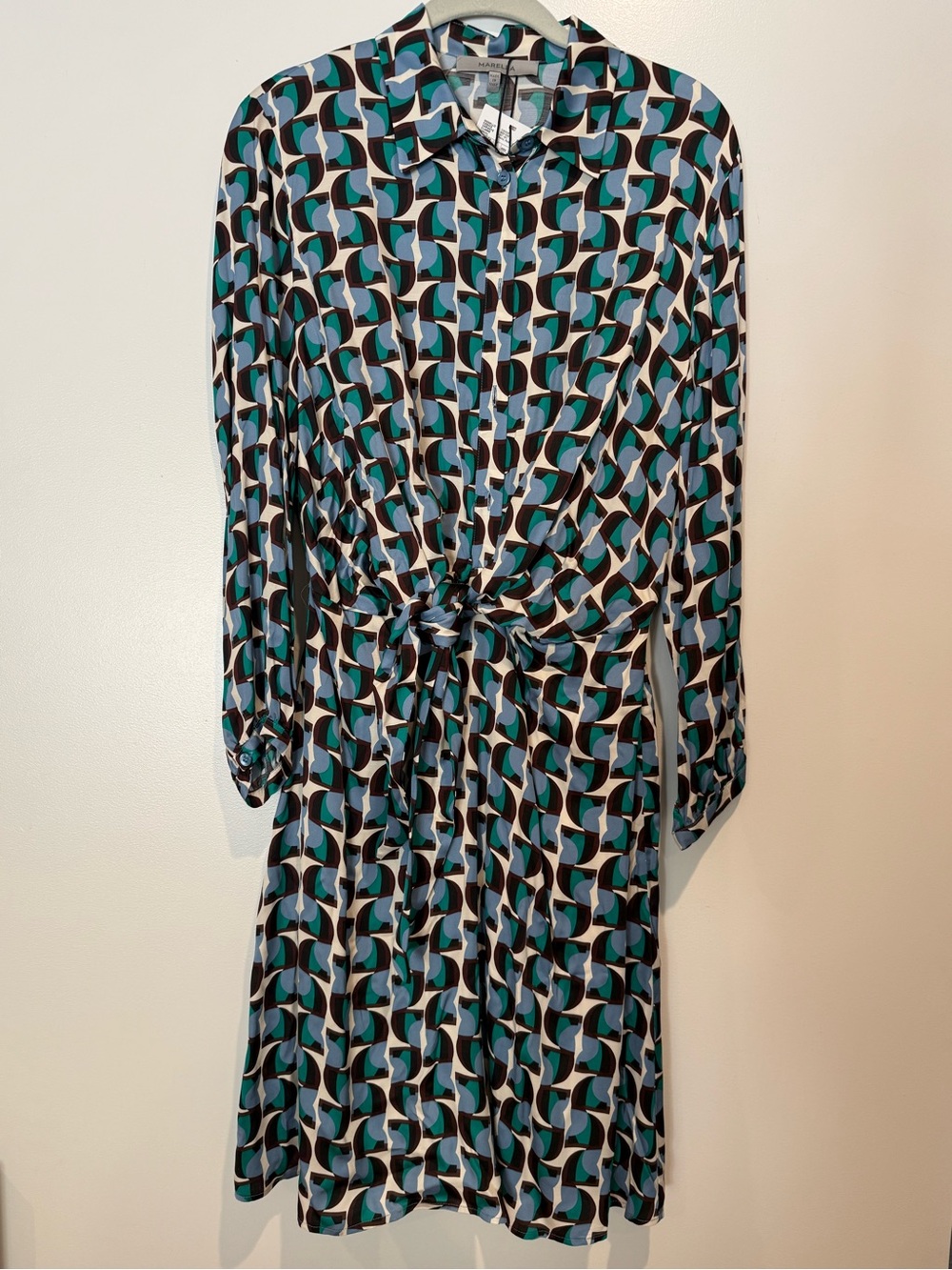 MARELLA Geometric Long-Sleeve Tie-Waist Dress